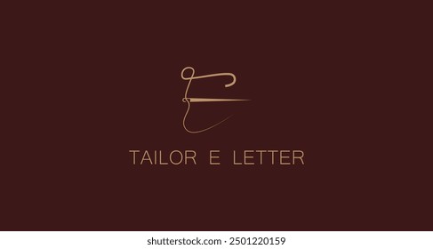 Abstract Initial Letter E Tailor logo, thread and needle combination with gold colour line style , Flat Logo Design Template, vector illustration
