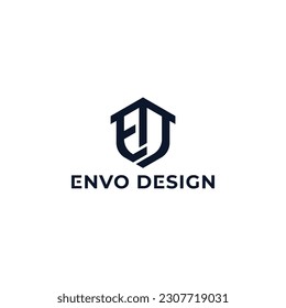Abstract initial letter ED or DE logo in blue navy and orange color isolated in white background. creative design outline letters ED hexagon shape. Hexagon Blue letter ED for Real Estate firm logo. svg