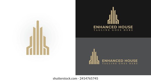 Abstract the initial letter EH or HE in gold color isolated on a white background. EH Monogram of Two Letters E and H. Luxury, simple, stylish, and elegant EH logo design applied for real estate logo