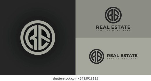 Abstract initial letter RE or ER logo in white color isolated in multiple background colors. Alphabet initial letter RE or ER illustration monogram vector logo template for real estate company logo.