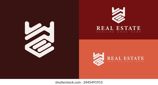 Abstract initial letter RE or ER logo in white color isolated on multiple background colors. The logo is suitable for real estate and property business company logo design inspiration templates.