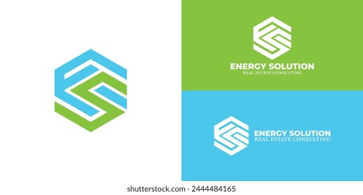 abstract initial letter ES or SE logo in blue and green color isolated on multiple background colors. The logo is suitable for an energy solution for real estate logo icon design inspiration template