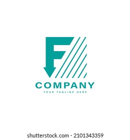 Abstract Initial Letter F Arrow Logo. Blue F Letter with Arrow Icon Combination with Stripes isolated on White Background. Usable for Business and Branding Logos. Flat Vector Logo Design Template