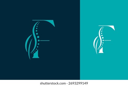 Letra inicial Abstractas F con Ilustración vectorial de diseño de logotipo de columna vertebral o quiropráctica