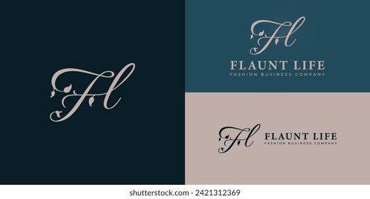 Abstract initial letter f and l in the form of hand-drawn leaf in soft gold color applied for fashion merchandise company or brand or business also suitable for the band that has initial name FL or LF