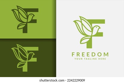 Resumen: Diseño del logotipo F de la letra inicial combinada con el concepto de forma de pájaro de líneas geométricas.