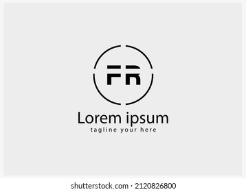 Resumen Letra inicial F y R Logo. Letra de forma geométrica FR dentro del círculo aislado en fondo blanco. Usable para logotipos de empresas, identidades y marcas. Elemento de plantilla de diseño de icono de vector plano