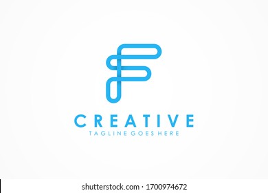 Abstract Initial Letter F and S Linked Logo. Blue Rounded Outline Style isolated on White Background. Flat Vector Logo Design Template Element.