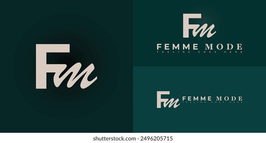 Abstract initial letter FM or MF in gold color isolated on multiple background colors. The logo is suitable for women's hipster fashion logo design inspiration templates.