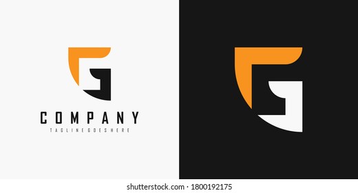 Resumen Letra inicial con logotipo vinculado G y J. Forma de flecha geométrica naranja y negra aislada en fondo doble. Usable para logotipos de empresas y marcas. Elemento de plantilla de diseño de logotipo de vectores planos