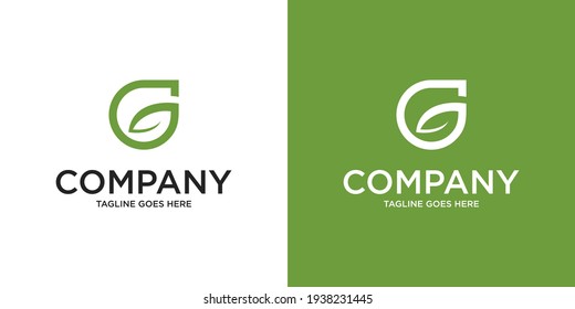 Abstract Initial Letter G and leaf Logo. green color isolated on White and green Background. Usable for Business and Branding Logos. Flat Vector Logo Design Template Element.