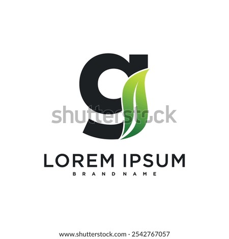 Abstract initial letter G and leaf logo design. Premium Vector