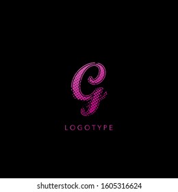 Abstract Initial  Letter G Logo, Pink Violet  Halftone splash  with letter logo icon vector design concept.