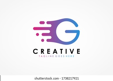 Abstract Initial Letter G Logo. Purple and Blue Gradient shape with Pixel Dots isolated on White Background. Usable for Business and Technology Logos. Flat Vector Logo Design Template Element.