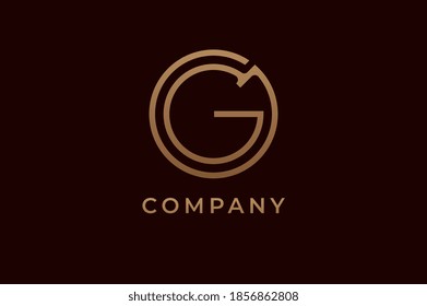 Resumen del logotipo de la letra inicial G, estilo redondeado lineal dorado aislado en el fondo oscuro, utilizable para la marca y los logotipos empresariales, plantilla de diseño de logotipos planos, ilustración vectorial