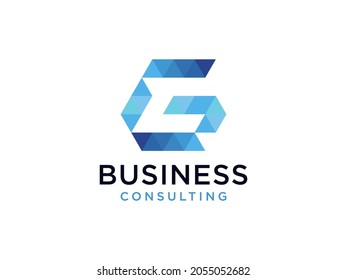 Abstract Initial Letter G Logo. Blue Bright Geometric Shape Origami Style isolated on White Background. Usable for Business and Branding Logos. Flat Vector Logo Design Template Element.