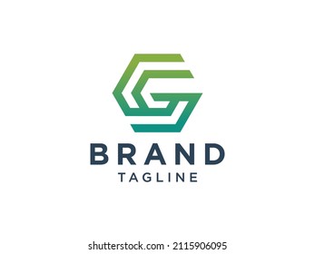 Abstract Initial Letter G Logo. Green  Linear Geometric Style isolated on White Background. Usable for Business, Technology and Building Logos. Flat Vector Logo Design Template Element.