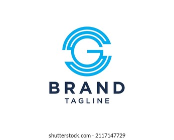 Abstraktes Logo für den Anfangsbuchstaben G. Blaue Geometrische Linienform einzeln auf weißem Hintergrund. Für Unternehmens- und Branding-Logos geeignet. Flaches Vectorlogo-Design-Vorlagenelement.