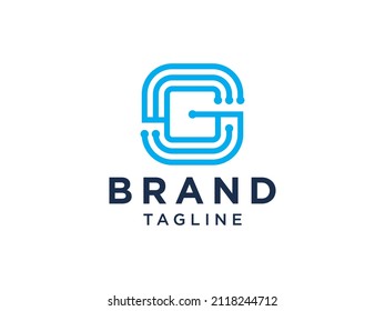 Abstract Initial Letter G Logo. Blue Geometric Line Shape isolated on White Background. Usable for Business and Branding Logos. Flat Vector Logo Design Template Element.