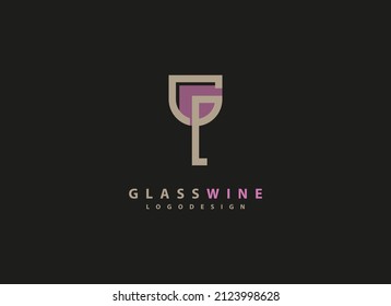Abstract Initial Letter G Logo. Brown Line Geometric Letter G Shape Wine Glass Icon isolated on Dark Background. Flat Vector Logo Design Template Element.