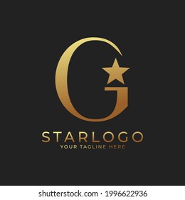 Resumen De La Letra Inicial G Star Logotipo. Carta Gold A con combinación de iconos Star. Usable para logotipos de empresas y marcas.