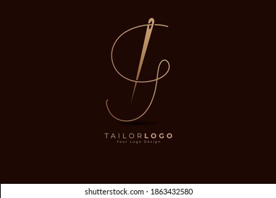 Abstract Initial Letter G Tailor logo, thread and needle combination with gold colour line style , Flat Logo Design Template, vector illustration