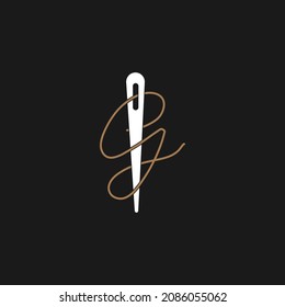 Abstract Initial Letter G Tailor logo, thread and needle combination with gold colour line style , Flat Logo Design Template, vector illustration