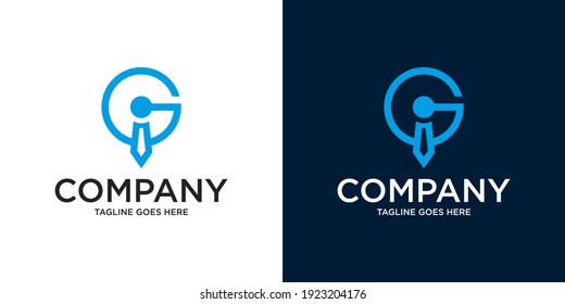Resumen de la letra inicial G y del logotipo de la marca. color azul aislado en fondo blanco. Se puede usar para el elemento de plantilla de diseño de trabajo de búsqueda de marcas y negocios.