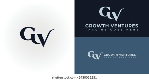 Letra inicial abstracta GV o VG en color azul oscuro presentada con múltiples colores de fondo blanco y azul oscuro. El logotipo es adecuado para las plantillas de inspiración de diseño de logotipo de negocios y consultoría.