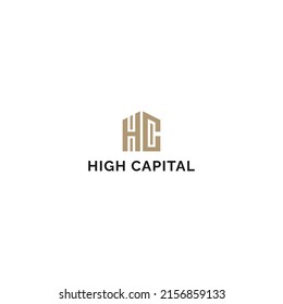 abstract initial letter H and C in the form of house in gold color applied for an investment firm logo design also suitable for the brands or companies that have initial name HC or CH