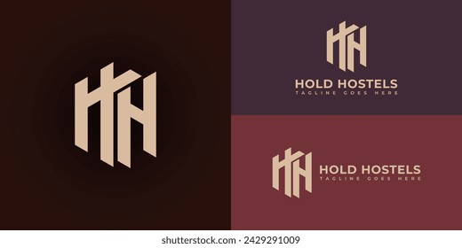 Abstract initial letter H or HH logo in gold color isolated in multiple deep red backgrounds applied for apartment home rentals logo also suitable for the brands or companies have initial name HH or H