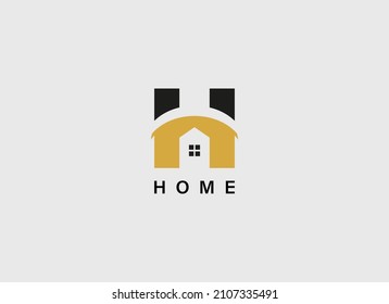 Abstract Initial Letter H House Logo. Gold and Black Geometric Shape Letter H and Home Icon isolated on White Background. Usable for Construction Architecture Building Logo Design Template Element.