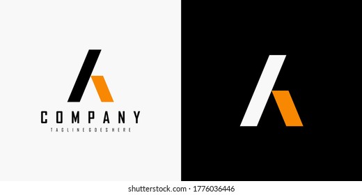 Abstract Initial Letter A and H Linked Logo. Black and Orange Geometric Shape isolated on Double Background. Usable for Business and Branding Logos. Flat Vector Logo Design Template Element