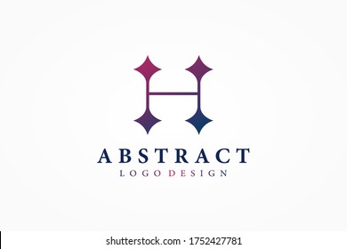 Abstract Initial Letter H Logo. Square Line with Star Sparkles Combination. Usable for Business and Technology Logos. Flat Vector Logo Design Template Element.