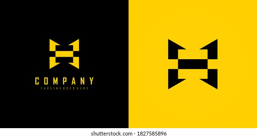 Abstract Initial Letter H Logo. Black and Yellow Geometric Arrow Shapes Origami Style isolated on Double Background. Usable for Business and Branding Logos. Flat Vector Logo Design Template Element.