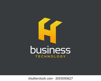 Abstract Initial Letter H Logo. Yellow Geometric Arrow Shapes Origami Style isolated on Black Background. Usable for Business and Branding Logos. Flat Vector Logo Design Template Element.
