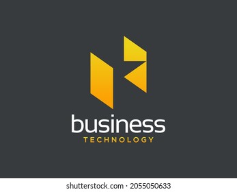 Abstract Initial Letter H Logo. Yellow Geometric Arrow Shapes Origami Style isolated on Black Background. Usable for Business and Branding Logos. Flat Vector Logo Design Template Element.
