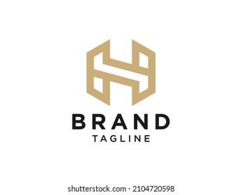 Abstract Initial Letter H Logo. Gold Linear Leaves Linked Style. Usable for Business, Healthcare, Nature and Beauty Logos. Flat Vector Logo Design Template Element.