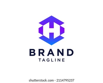 Abstract Initial Letter H Logo. Purple Geometric Arrow Shapes Origami Style isolated on White Background. Usable for Business and Branding Logos. Flat Vector Design Template Element.
