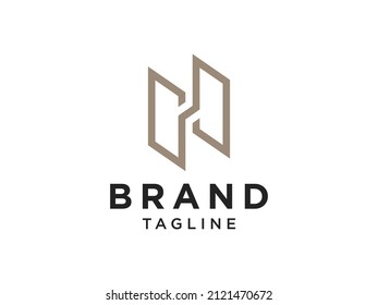Resumen del logotipo de la letra inicial H. Estilo de línea geométrica de oro aislado en fondo blanco. Usable para logotipos de empresas y marcas. Elemento de plantilla de diseño de logotipo de vectores planos.