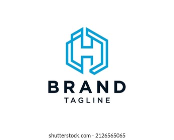 Abstract Initial Letter H Logo. Blue Geometric Hexagonal Line Style isolated on White Background. Usable for Business and Branding Logos. Flat Vector Logo Design Template Element.