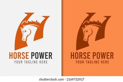 Abstract Initial Letter H Logo Design with Horse Head Silhouette Combination Concept. Vector Logo illustration.