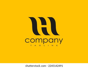 Abstract Initial Letter H Logo. Wave Icon Shapes Letter H Flag Style Isolated on Yellow Background. Suitable For Business and Branding Logos. Flat Design Vector Template Elements
