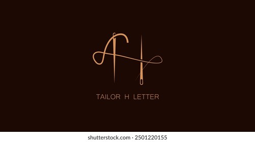 Abstract Initial Letter H Tailor logo, thread and needle combination with gold color line style , Flat Logo Design Template, vector illustration
