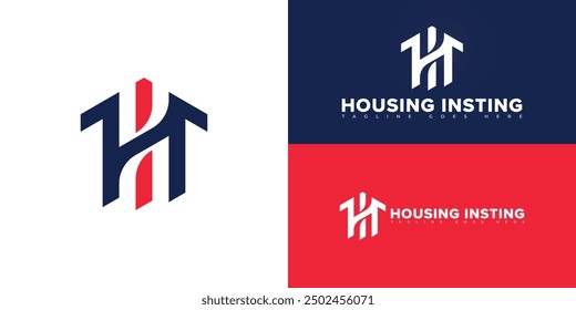 Abstract initial letter HI or IH in blue-red color isolated on multiple background colors. The logo is suitable for home services company logo design inspiration templates.