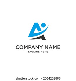 Abstract Initial Letter A and Human Logo. blue color isolated on White Background. Usable for Business and Branding Logos. Flat Vector Logo Design Template Element