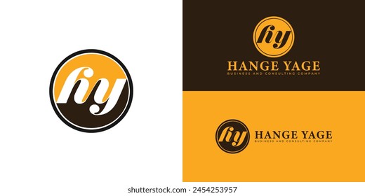 Abstract initial letter HY or YH logo in yellow-brown color isolated on multiple background colors. The logo is suitable for business and consulting company icon logo design inspiration templates.
