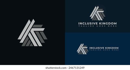 Logo inicial Abstractas IK o KI en color blanco-plateado aislado en múltiples colores de fondo. El logotipo es adecuado para Plantillas de inspiración de diseño de logotipo de empresa inmobiliaria de lujo.
