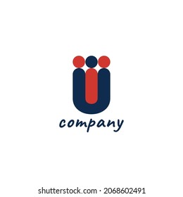 Abstract initial letter IU or UI logo in blue and red color isolated in white background applied for business and finance company logo design also suitable for the brand or company that has the same