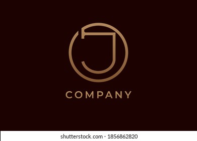Abstract initial letter J logo, Gold linear rounded style isolated on dark background, usable for branding and business logos, Flat Logo Design Template, vector illustration